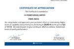 Certificate of Appreciation by Ashok Leyland